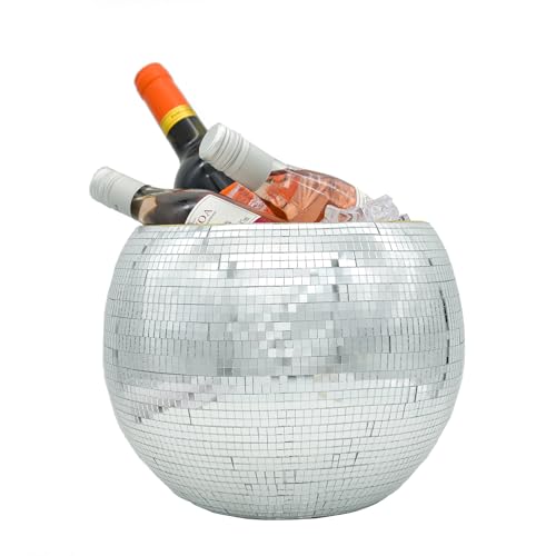 Wittolins Disco Ice Bucket for Cocktail Bar,Mirror Silver Disco Ball Decor,Retro Party Accessories,9.8 Inch Disco Ball The...