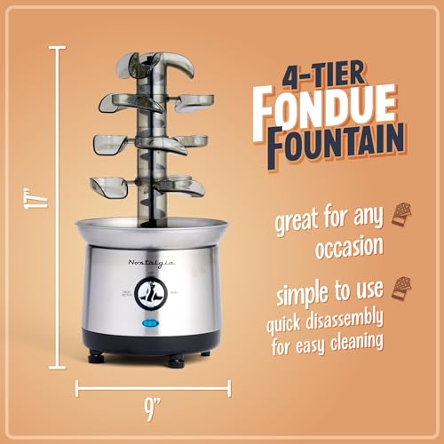 Nostalgia 4 Tier Electric Chocolate Fondue Fountain Machine for Parties - Melts Cheese, Queso, Candy, and Liqueur - Dip St...