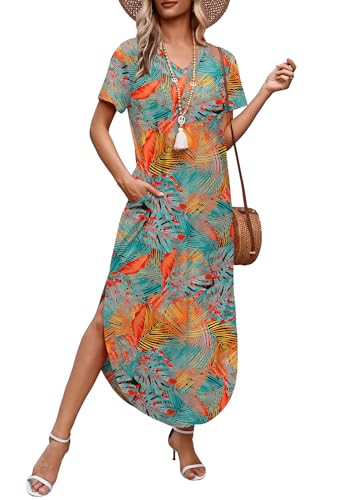 WIHOLL Women's Summer Short Sleeve Dresses Maxi Dress Vacation Beach Sundresses 2026 with Pockets