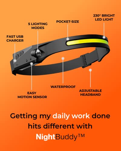 NightBuddy The Original LED Headlamp Rechargeable Flashlight for Adults Camping Essentials Backpacking Lights 4X Brighter ...