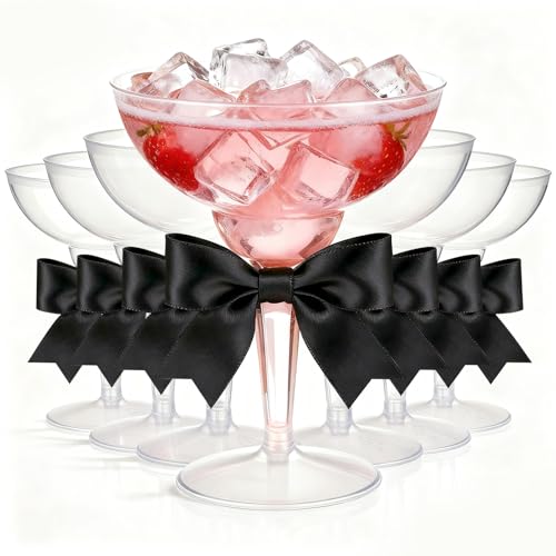 LemonRoad 24 Pcs Clear Plastic Martini Glasses with Bows, 12 oz Disposable Plastic Margarita Cups, Shatterproof Cocktail C...