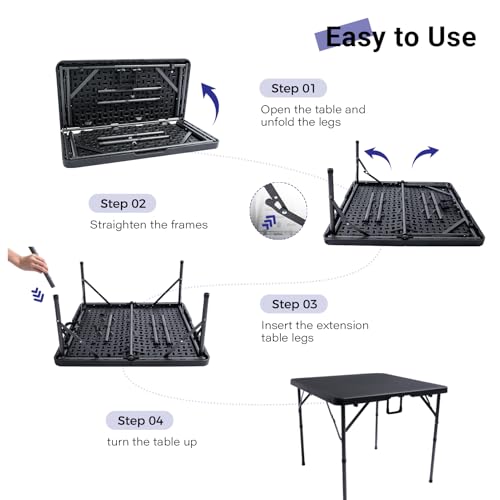 Byliable 34" Square Folding Card Table, Fold-in-Half Utility Dining Portable Table Heavy Duty HDPE Plastic Foldable with C...