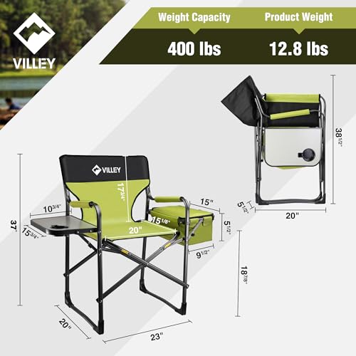 VILLEY Heavy Duty Directors Chair, Folding Camping Chairs, with Cooler Bag Portable Foldable Chair, for Camp Tailgating La...