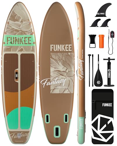 FUNKEE 11’×34"×6" Extra Wide Inflatable Stand Up Paddle Board, Sup Board with Removable Fins, Backpack, Floating Paddle, S...