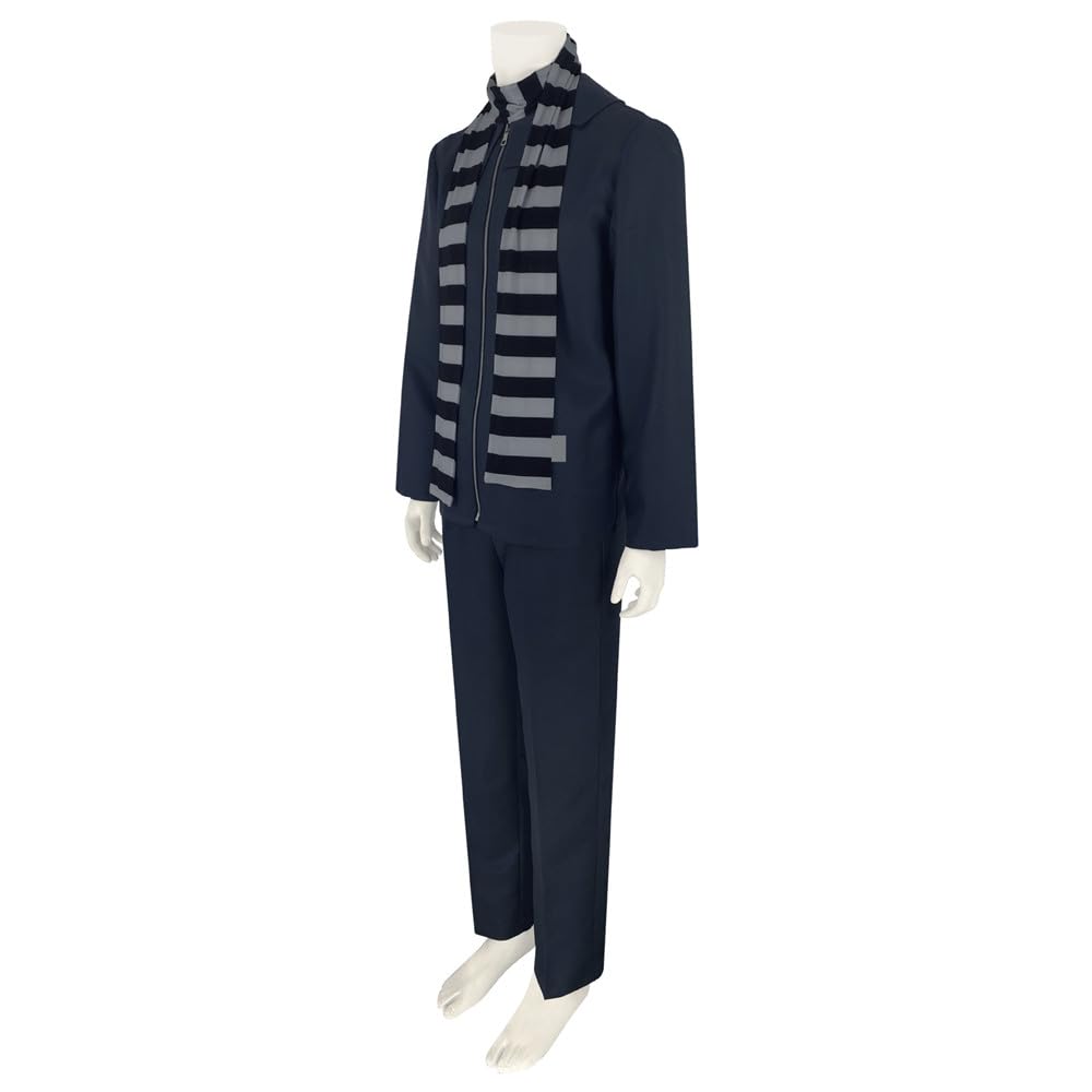 Buyoem Gru Costume Black Gray Striped Scarf Accessories Set for Halloween Cosplay - Adult Men (M)