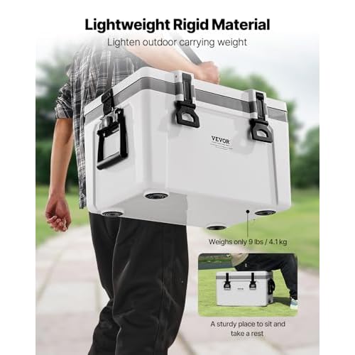 VEVOR Portable Cooler,Hard Cooler with Ice Retention, Heavy-Duty Handles and Strap, Lightweight Rigid Material Insulated Portable Cooler, Suitable for Family Picnics and Short Trips
