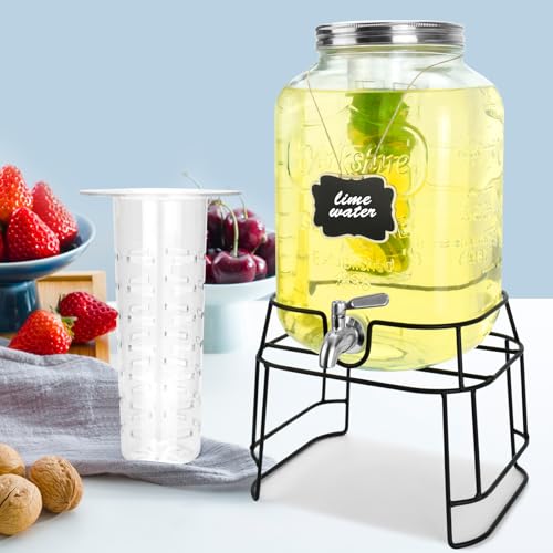 2 Gallon Glass Drink Dispensers For Parties,Beverage Dispensers With Stand And 100% Leakproof Stainless Steel Spigot.Glass...