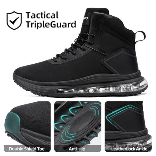KEFUWU Military Tactical Boots Men Zip Waterproof Cushioned Shock Absorption Non Slip Breathable Durable Boots for Hiking ...