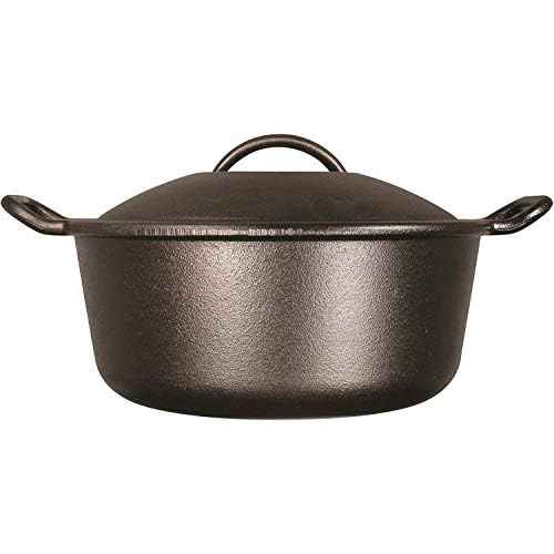 Lodge BOLD Exclusive 7 Quart Premium Pre-Seasoned Cast Iron Dutch Oven with Lid - Dual Handles - Use in the Oven, on the Stove, on the Grill or over the Campfire - Black