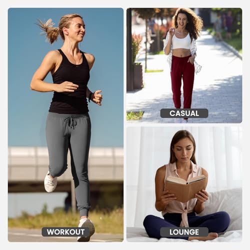 TNNZEET Women's Joggers with Pockets - High Waisted Sweatpants Tapered Leg Drawstring Lightweight Athletic Pants