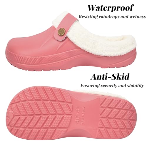ChayChax Women and Men Fur Lined Clogs Memory Foam Warm Fuzzy Slippers Winter Waterproof Indoor Outdoor Slipper