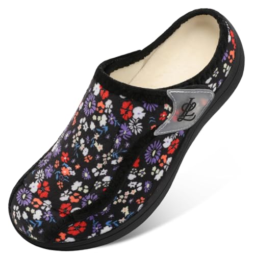 LeIsfIt Slippers for Women Extra Wide House Slippers Elderly Slip on House Shoes Non-Slip Indoor Outdoor Slipper Adjustabl...