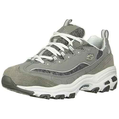 Skechers Women's D'Lites - Me Time Lace Up Fashion Sneakers, Grey / White, 7.5 Wide