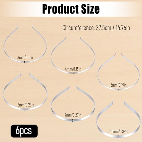 Thinp 6 Pcs Thin Metal Headbands for Women, 6 Size Silver Wire Headband Metallic Plain Headbands for Crafts DIY Women Hair...
