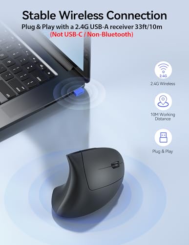 TECKNET Ergonomic Mouse, Wireless Rechargeable Vertical Mouse for Carpal Tunnel Right Hand, 4800 DPI 5 Adjustable Levels ...
