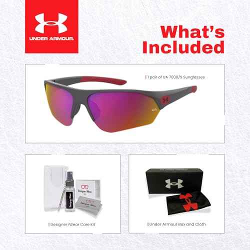 Under Armour UA7000 Instinct 0KB7/B3 69MM Gray/Infrared Oleoph Wrap Around Sunglasses for Youth (For girls For boys) +BUNDLE with ACCESSORY EYEWEAR KIT