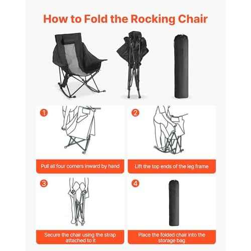 VEVOR Heated Camping Chair, 3 Heating Settings, Large-Sized Padded Folding Rocker, Heavy Duty Outdoor Lawn Chairs with Pocket & Cupholder, Support 225lbs, Portable Heated Chair for Sports Winter Use