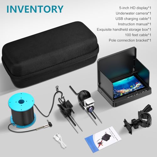 ZXBVSU Underwater Fishing Camera, Fishing Camera with Infrared Night Vision Light, Portable Fish Finder with 100ft Cable, ...