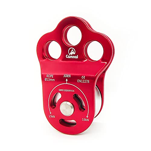 EMMRAGNO 30KN Climbing Single Pulley Climbing Three Hole Hitch Pulley Climbing Bearing Pulley, Hauling Pulley for Rock Cli...