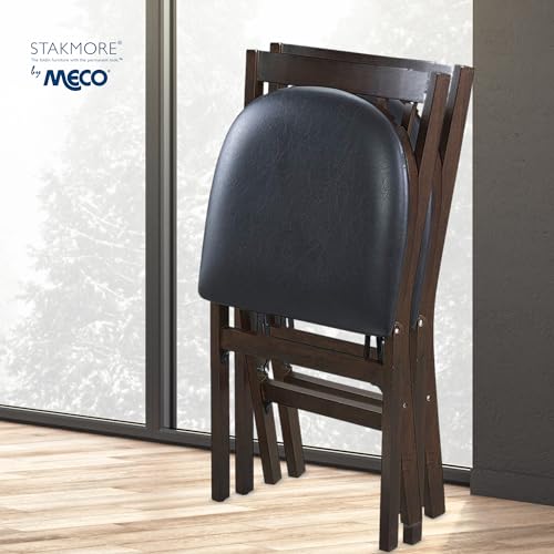 MECO Stakmore Premium Solid Wood Dining Table Compact Folding Chair Set with Fabric Padded Upholstered Seat, Espresso/Blac...