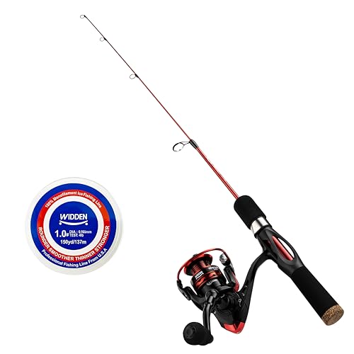 WIDDEN Ice Fishing Rod and Reel Combo, 27" Medium Light Spinning Ice Fishing Pole, Gear with Tackle Box Kit, Line, Lures f...