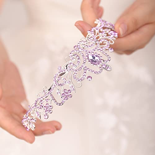 JWICOS Light Purple Crystal Tiara and Crown for Women Elegant Princess Crown with Comb Women's Rhinestone Headband for Wed...