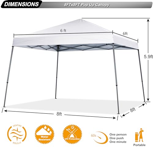 ABCCANOPY Stable Pop up Outdoor Canopy Tent 8 x 8 ft Base / 6 x 6 ft Top, White