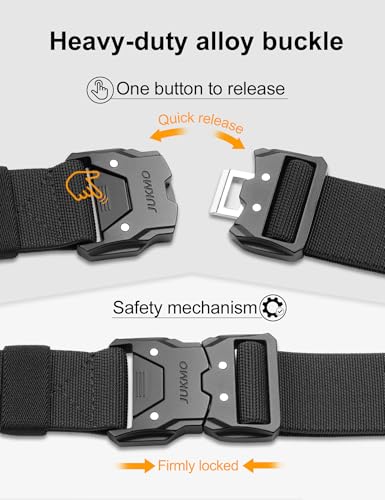 JUKMO Quick Release Tactical Belt, Military Work 1.5" Nylon Web Hiking Belt with Heavy Duty Seatbelt Buckle