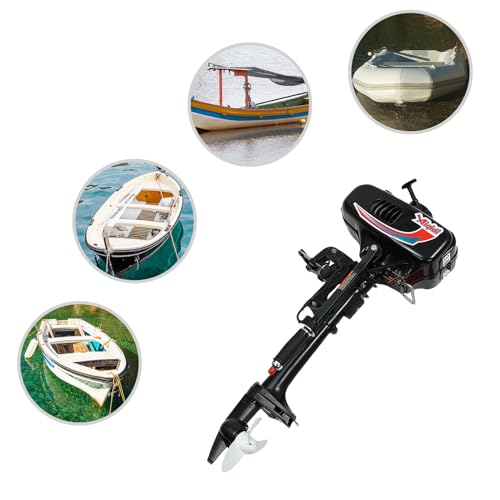 Outboard Motor, 2 Stroke 52CC 1.45KW Fuel Oil Outboard Boat Motor Engine Heavy Duty Fishing Boat Motor Engine with Water C...