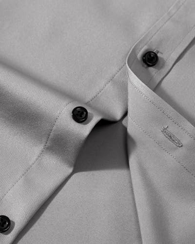 Lusead Men's Dress Shirts Long Sleeve Stretch Wrinkle Free Wedding Formal Business Button Down Shirt