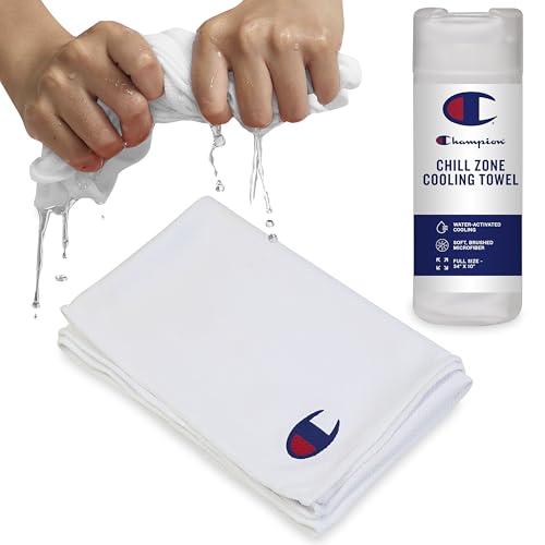 Champion Face & Neck Towel for Active Cooling (White), 34"x10" Lightweight Cooling Neck Wrap for Yoga, Hiking, and Outdoor...