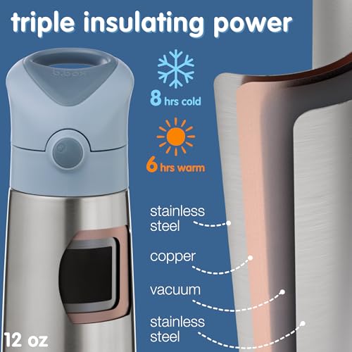b.box 12 oz Insulated Water Bottle: Keeps Drinks Cold up to 8 Hours, Warm up to 6 Hours. Triple Wall Stainless Steel Kids ...