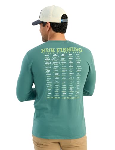 HUK Mens Pocket Tee, Comfortable Performance Fishing Long Sleeve T-Shirt with Chest Pocket