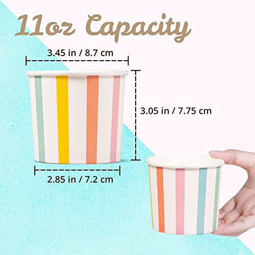 MATICAN Paper Ice Cream Cups, 50-Count 11-Oz Disposable Dessert Bowls for Hot or Cold Food, 11-Ounce Party Supplies Treat ...