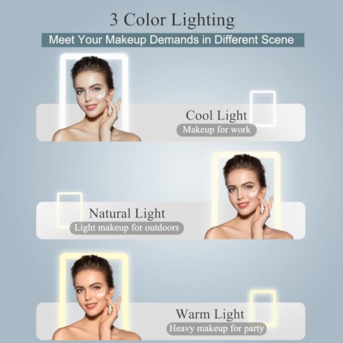 FUNTOUCH Rechargeable Travel Makeup Mirror with 72 Led Lights, Portable Lighted Beauty Mirror, 3 Color Lighting, Dimmable ...