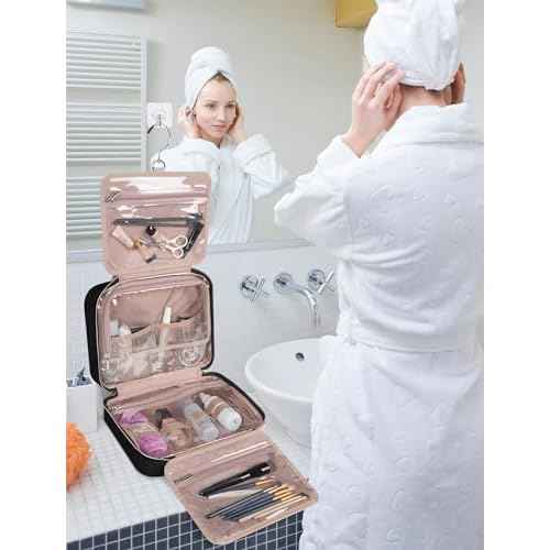 Black Toiletry Bag, Makeup Organizer, Travel Bag For Women Mens Toiletries, Waterproof with Hanging Hook, Large Capacity