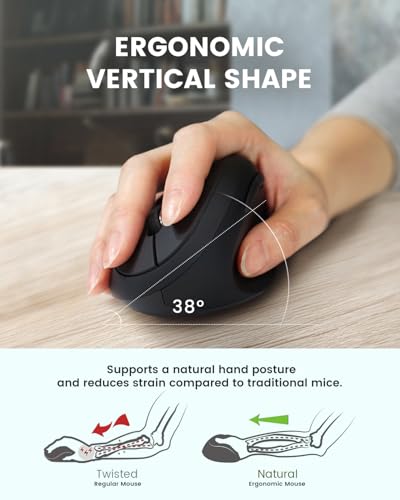 Perixx PERIMICE-719RX Wireless 2.4G Rechargeable Ergonomic Mouse - Duo Wired and Cordless Charging Feature - Wireless Char...