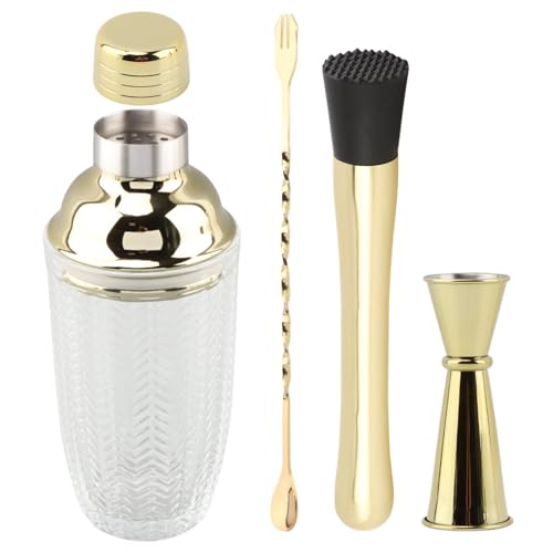 Gold Cocktail Shaker Set with Measuring Jigger, Mixing Spoon & Muddler – Home Bar Accessories for Cocktails & Protein Shak...