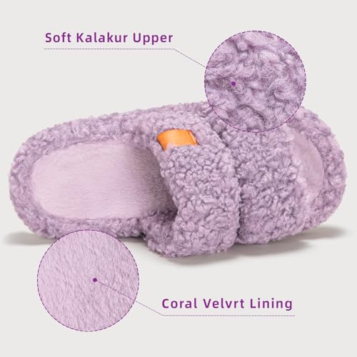 House Slippers for Women Fuzzy Open Toe Soft Comfy Bedroom Shoes for Indoor Outdoor