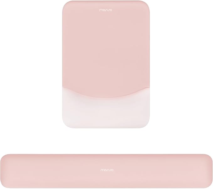 MOSISO Wrist Rest Support for Mouse Pad&Keyboard Set, Rectangular Ergonomic Mousepad Non-Slip Base Home/Office Pain Relief&Easy Typing Pad with Neoprene Cloth&Raised Silicone Lining, Baby Pink