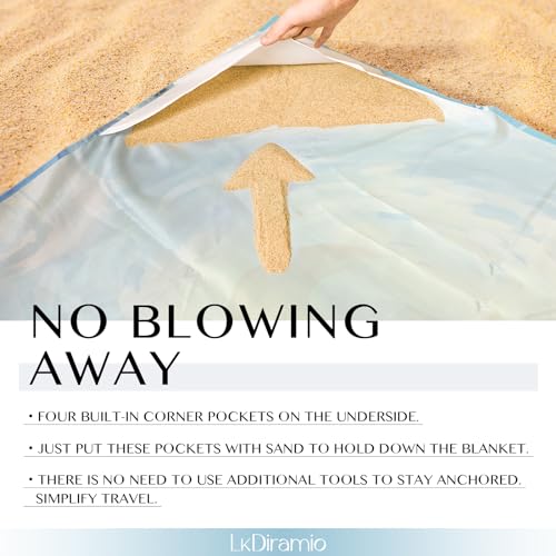 LkDiramio Beach Blanket Sand Proof Waterproof Oversized 100" x 80" Sand Free Mat with Corner Pockets and Mesh Bag for Outd...