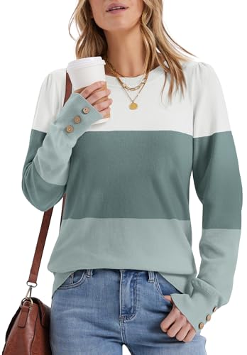 Womens Sweaters Fall Fashion 2025 Long Sleeve Button Cuff Soft Knit Pullover Trendy Tops Dressy Casual Blouses
