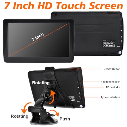 GPS Navigator for Car2025 Latest 7-Inch Lifetime Free North America Map Updates, Speed Limit Alerts, and Red Light Camera ...