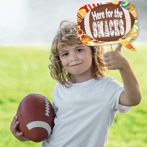 Football Photo Booth Props - 41-pc Kit with 8 x 10-Inch Signs, 60 Adhesive Pads, 45 Sticks - Superbowl & Tailgate Props