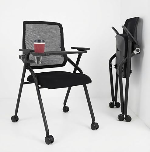 BLANEDUO Updated Conference Room Chairs with Tablet Arm, Folding Office Desk Chair with Lumbar Support and Sliding Armrest...