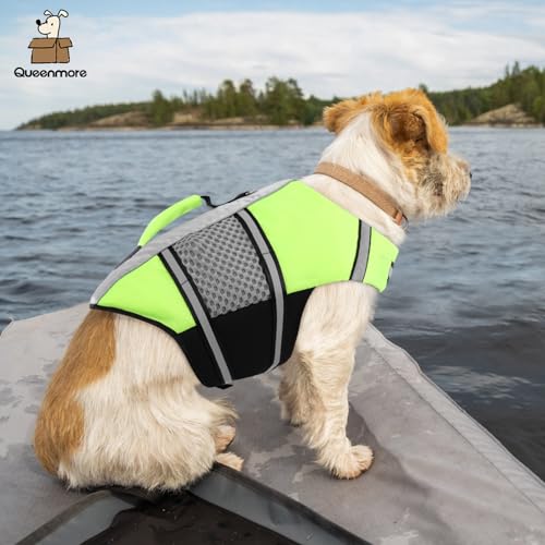 Queenmore Dog Life Jacket Small Float Vests for Swimming Boating Kayaking Mediumn Puppy Dogs Cats Neoprene Life Preserver ...