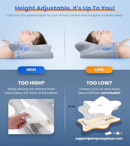 Ultra Pain Relief Cooling Pillow for Neck Support, Adjustable Cervical Pillow Cozy Sleeping, Odorless Ergonomic Contour Me...