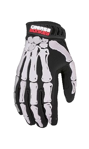 GREASE MONKEY Bones Xtreme Black Out Mechanic Work Gloves, Black, X-Large