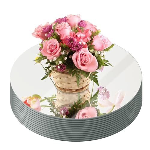 JAMBALAY 12" Round Mirror Centerpieces for Tables, Set of 12 Glass Mirror Table Centerpieces, Circle Glass Mirror Trays, M...