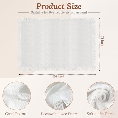 102 x 71 Extra Large White Outdoor Picnic Blanket, Woven Cotton Yarn Oversize Portable Blanket with Fringe for Camping, La...
